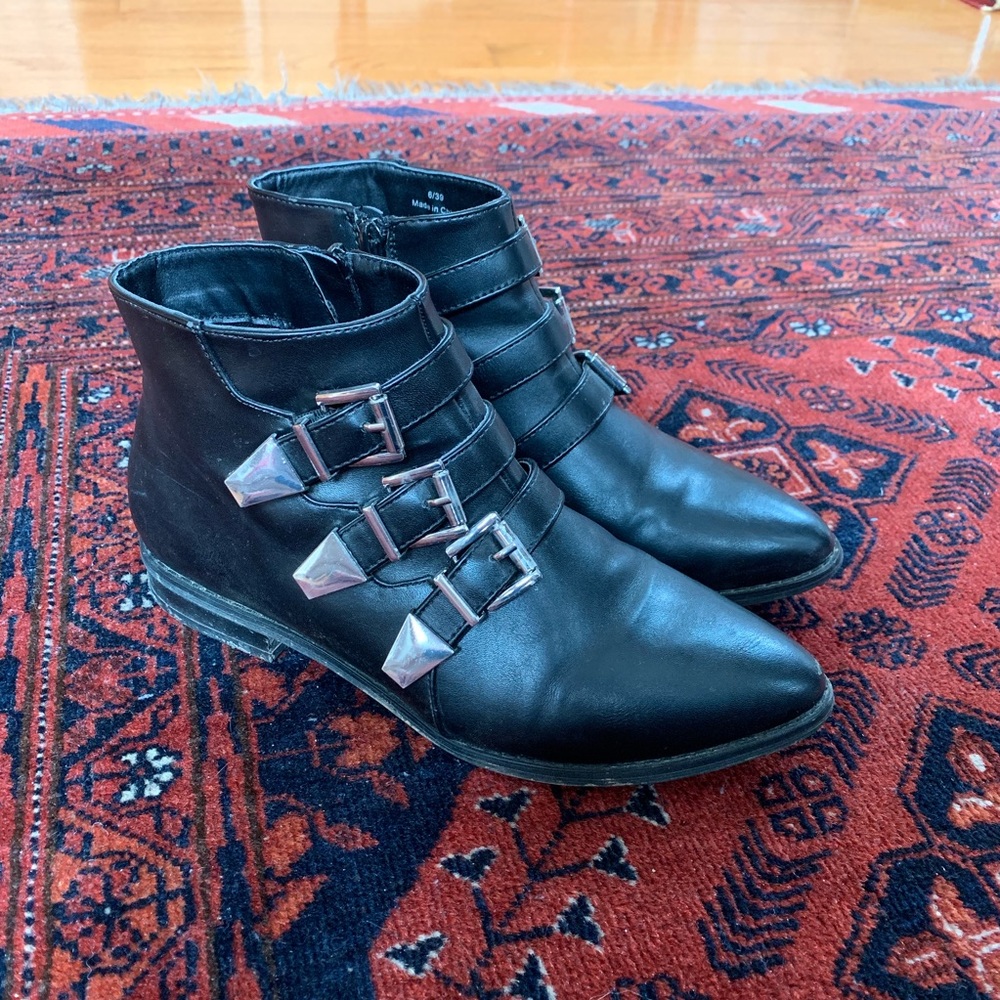 ASOS London Rebel Silver Buckle Ankle Boots